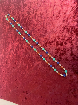 Bunte Perlenkette, blau, rot, Halskette