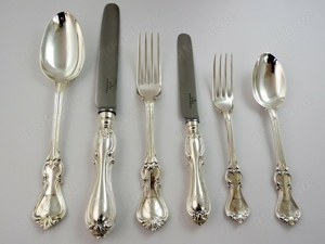 12 person sterling silver canteen albert cutlery set 74 pce service, london 1851