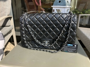 Chanel Jumbo Tasche Double Flap schwarz silber Neuwertig Original Mit ID Card