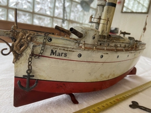 Kanonenboot mit Federwerk Antik Blechspielzeug Schiff Ca um 1920
