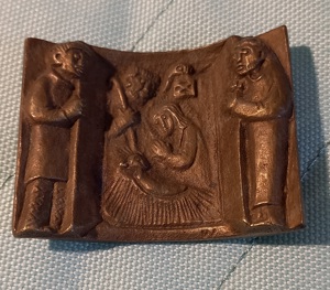   Religiöse Bronzegussmedaille Krippe Szene 