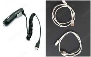 USB-B Autoladekabel schwarz, Mikro USB-B Kabel  Ladekabel weiß
