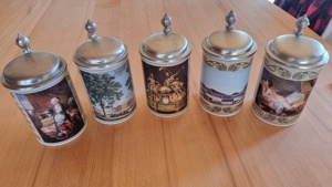 Bierkrug mit Zinndeckel, Villeroy & Boch, Sammlung 5 Stück, Motiv 8 bis 12