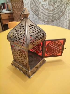 neu: Orientalisches Licht "Blume des Lebens" rot Messing Antique Laterne Lampe Bild 4