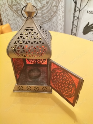 neu: Orientalisches Licht "Blume des Lebens" rot Messing Antique Laterne Lampe Bild 3