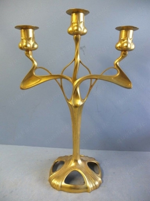 Großer Kerzenleuchter, Zinn, vergoldet, ORIVIT, Jugendstil um 190010