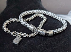 Armband Buddha to Buddha Schwarz Weiß Edelstahl Leder