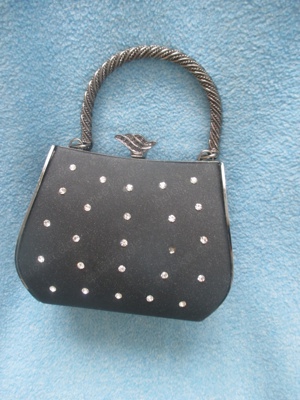 Swarovski Strass Glitzer Kristalle Seiden Satin Art- Dec  DESIGNER Abend Henkel Hand Tasche Bag