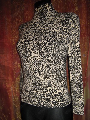 Schnee- Leoparden Animal-Style Fein-Strick- Pullover "Just Woman" Gr. 36- 38  S schwarz crem 