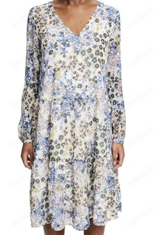 NEU m. E. Blumen Blüten Millefleurs Flower- Power Seiden Chiffon Baby- Doll Midi- Kleid ESPRIT XS- S