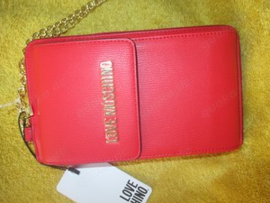 Neu m. E. Leder Imitat Gold Kette Geldbeutel Geldbörse Portemonnaie Handy Tasche "Love Moschino" rot