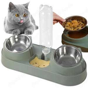 Doppelte Metallnapf für Hund und Katze   Zwei Futternäpfe mit Wasserspender
