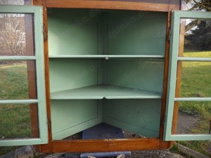 Biedermeier Eck-Vitrinenaufsatz, Esche massiv (Eck Hängeschrank, um 1840).  Bild 4