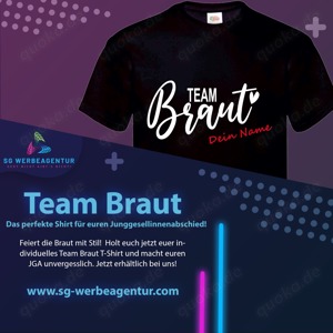 Euer Junggesellinnenabschied steht bevor? Dann sichert euch unsere stylischen Team Braut T-Shirts!