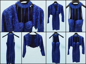  Abendkleid Pailletten Blau Bolero S-M 36-38 Sehr Schick