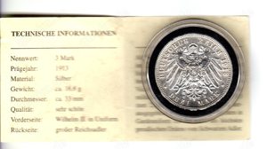 Silbermünze 3 Mark "Wilhelm II. in Uniform" 
