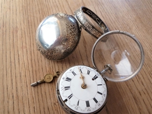Oignon Gobels Amsterdam um 1710 14 Repetition, Silber verge watch, montre coq