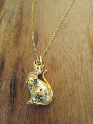 Katze aus 925er Silber vergoldet an vergoldeter 925er Kette 