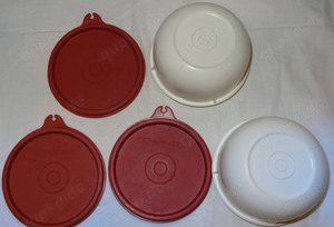 X Tupperware 2x Pengschüssel 1403-10 weiß ca.0,25l +3x Deckel 733-23 Brombeere Behälter wenig benutz
