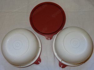 X Tupperware 2x Pengschüssel 1403-10 weiß ca.0,25l +3x Deckel 733-23 Brombeere Behälter wenig benutz - image 2