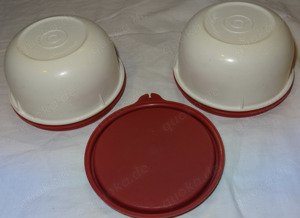 X Tupperware 2x Pengschüssel 1403-10 weiß ca.0,25l +3x Deckel 733-23 Brombeere Behälter wenig benutz - image 4
