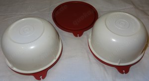 X Tupperware 2x Pengschüssel 1403-10 weiß ca.0,25l +3x Deckel 733-23 Brombeere Behälter wenig benutz - image 5