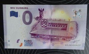 MSV Duisburg 0 Euro Banknote Geldschein Null   Schauinsland-Reisen-Arena Souvenirschein NEU  
