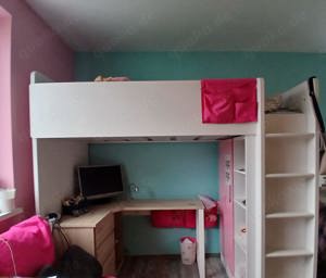 Ikea Hochbett in weiß mit rosa Türen