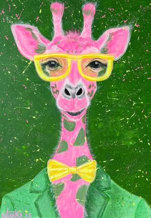  Rosa Giraffe  Acrylgemälde (60 x 42 cm), Pappel-Sperrholz, Grundierung, Lack