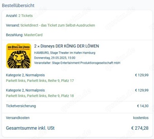 König der Löwen Tickets 29.5.25
