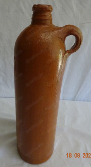 Alte Tonflasche (17) EMS Kraenchen Brunnen, mit Henkel, Krone + Schutz Marke  K.Pr.D