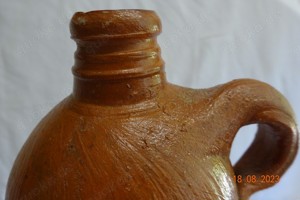 Alte Tonflasche (17) EMS Kraenchen Brunnen, mit Henkel, Krone + Schutz Marke  K.Pr.D Bild 2