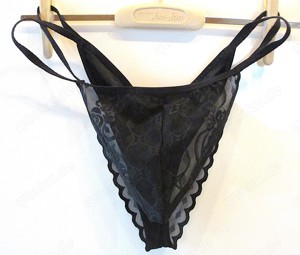 Boy String-Tanga, schwarze transparente Spitze mit doppelseitigem Halt, Größe M