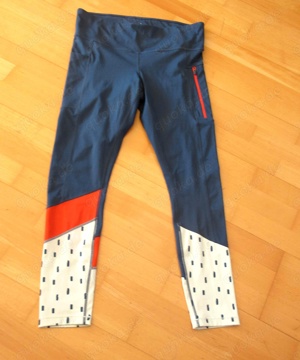 neuw. blau bunte Sporttight Sporthose Reißverschlußtäsch. L