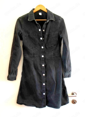schöner schwarz grauer Jeansmantel Demin Mantel Gr 38 