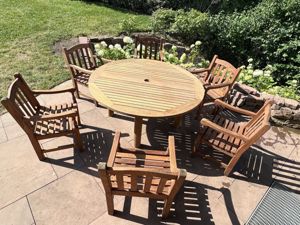 Runder Tisch & 6 Stühle Barlow Tyrie Teak Drummond Waveney Garpa Auflagen