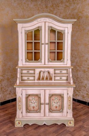 Voglauer Vitrinenschrank Sekretär Bauernschrank Altweiß