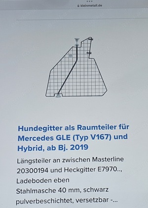 Zweiteiliges Kofferraumgitter ideal zum Schutz von Hunden fuer Mercedes GLE