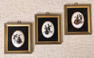 Drei Silhouetten Bilder auf Porzellan - gerahmt VB 94,90 Eur.
