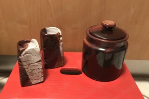 Keramik Topf mit Deckel + 2 Kerzenhalter   Teelichthalter 
