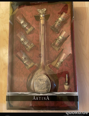 Schnapsflaschenset Flasche Artina und Schnapsglas 6 Hirsch Hirschmotiv Jagdzubehör Küchenbedarf