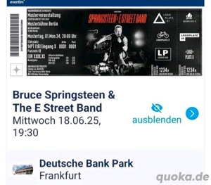 2xTickets Bruce Springsteen in Frankfurt LIVE Abschieds-Konzert