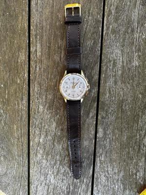 Trans Marine Landeron 51 Chronograph Handaufzug 585er Gold Stopp-Funktion 36mm Bild 6