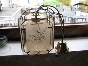 Hängelampe Nostalgie Messingfarben mit Glaseinsätzen