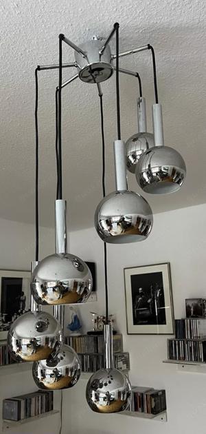 70er Jahre Kaskadenlampe 7 Kugeln Chrom Deckenleuchte Wortmann & Filz space age