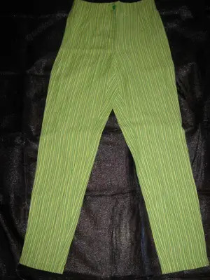 NEU Original VINTAGE Karotten Anzug * Leinen * Streifen * High Waist Hose "B." Gr. 32- 34  XS grün
