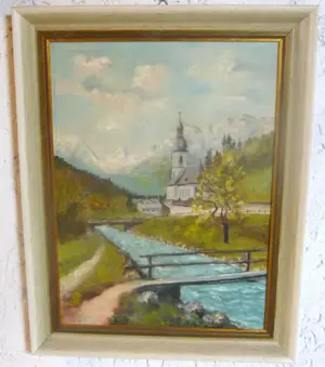 Ölgemälde Bild "Kirche in der Ramsau" gerahmt 47 x 37 cm