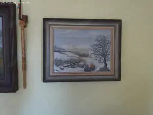 Winter in Kanada, Öl auf Leinwand, 50 x 40 cm, ein Jäger an seinem Lagerfeuer, extra Rahmen.