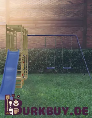 Spielturm mit 2Schaukeln, Kletterwand & Rutsche aus massiven Kiefernholz Douglasienholz (3Varianten)