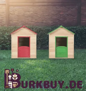 Kinderspielhaus aus Tannenholz (Grün   Rot)